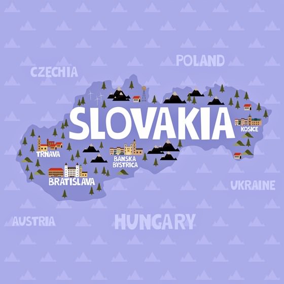 Mapa de lugares de interés en Eslovaquia