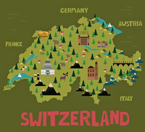 Mapa de lugares de interés en Suiza