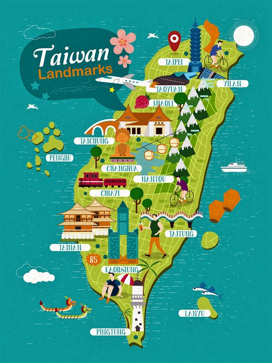 Карта достопримечательностей Тайваня