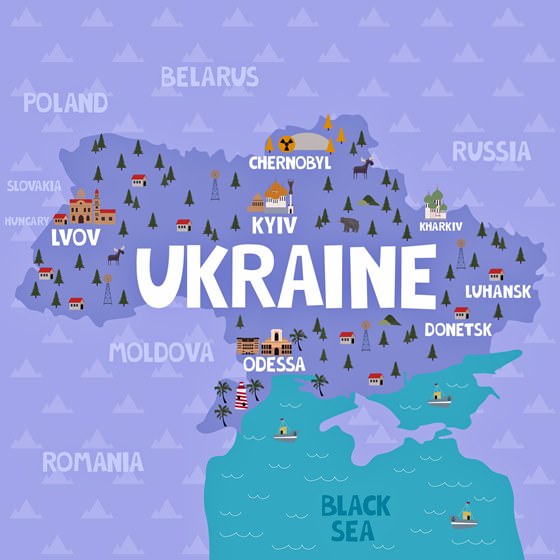 Mapa de lugares de interés en Ucrania