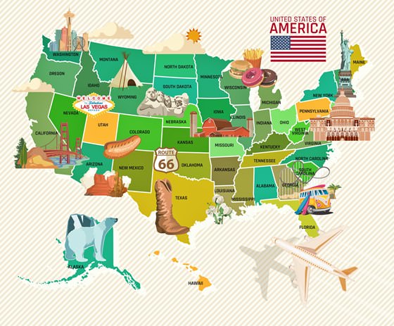 Карта достопримечательностей США