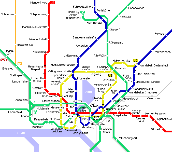 Map of metro in Hamburg