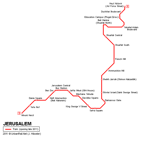 Map of metro in Jerusalem