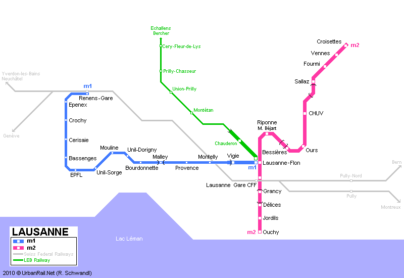 Map of metro in Lausanne