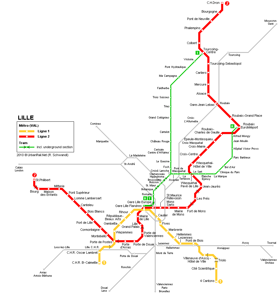 Map of metro in Lille