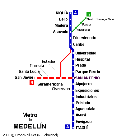 Map of metro in Medellin