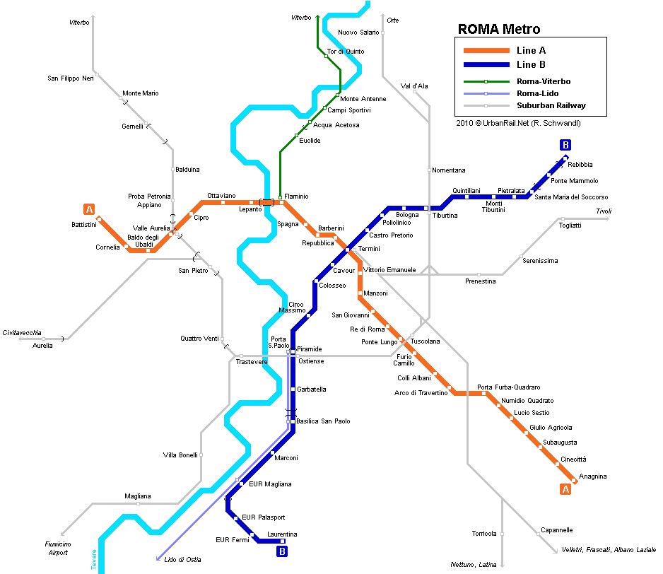 Rome Subway Map For Download Metro In Rome High Resolution Map Of