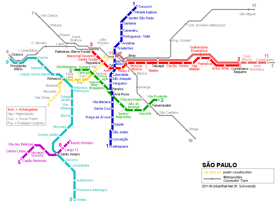 Sao Paulo Subway Map For Download Metro In Sao Paulo High Resolution Map Of Underground Network