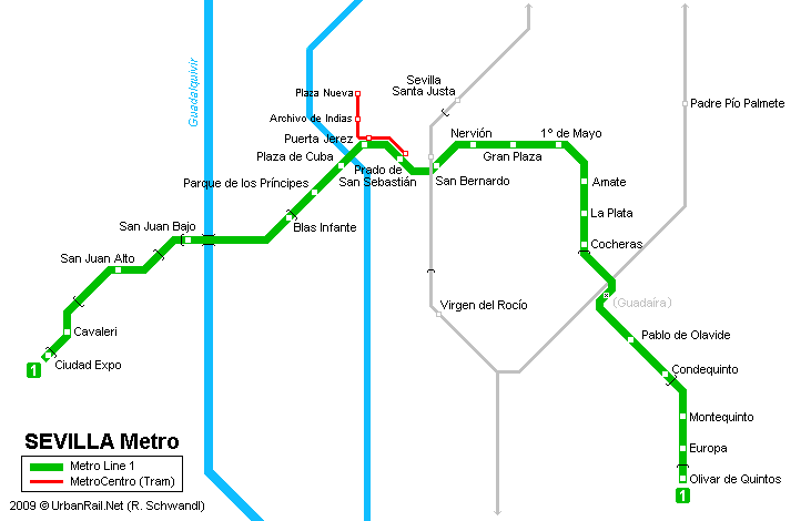 Map of metro in Sevilla