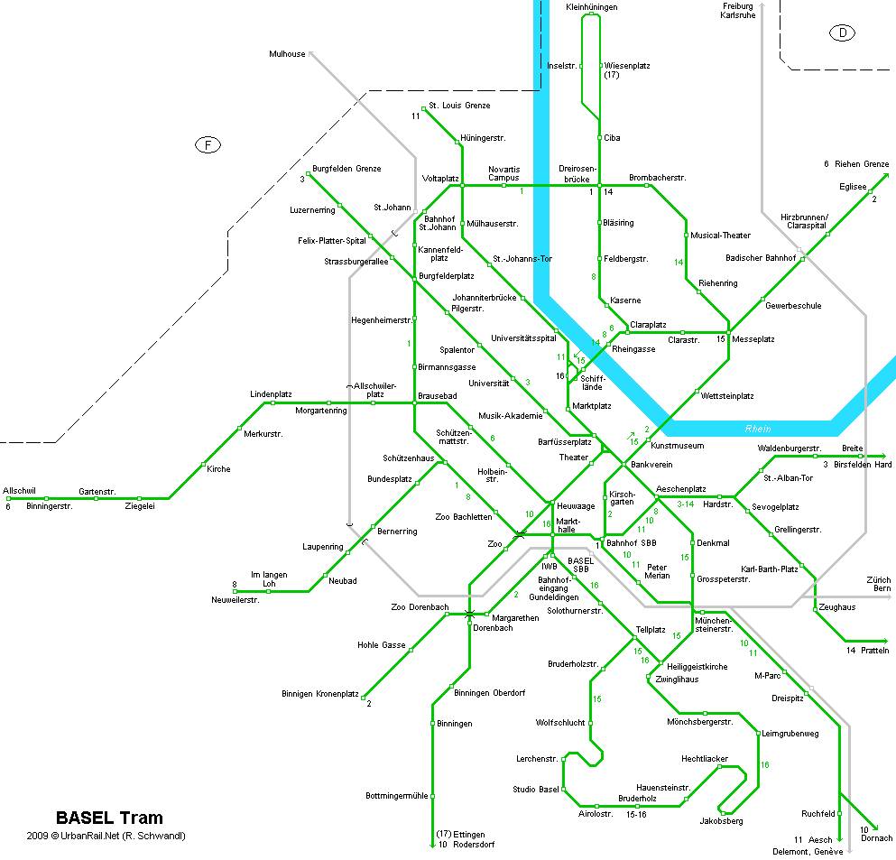 Kaart van de tram van Bazel