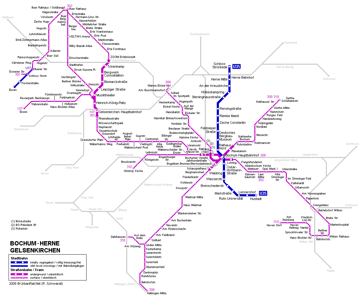 Tram map of Bochum
