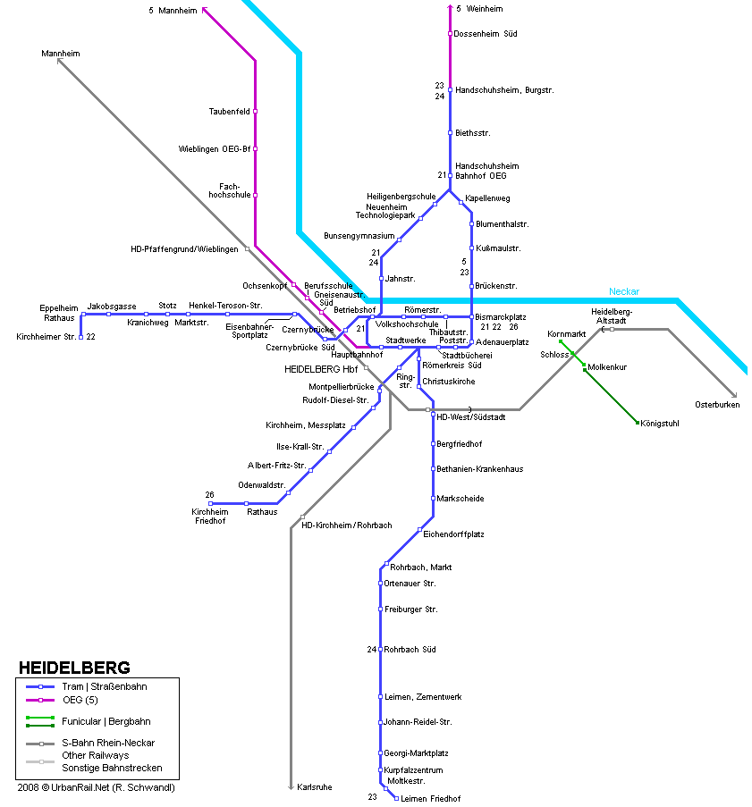 Tram map of Heidelberg