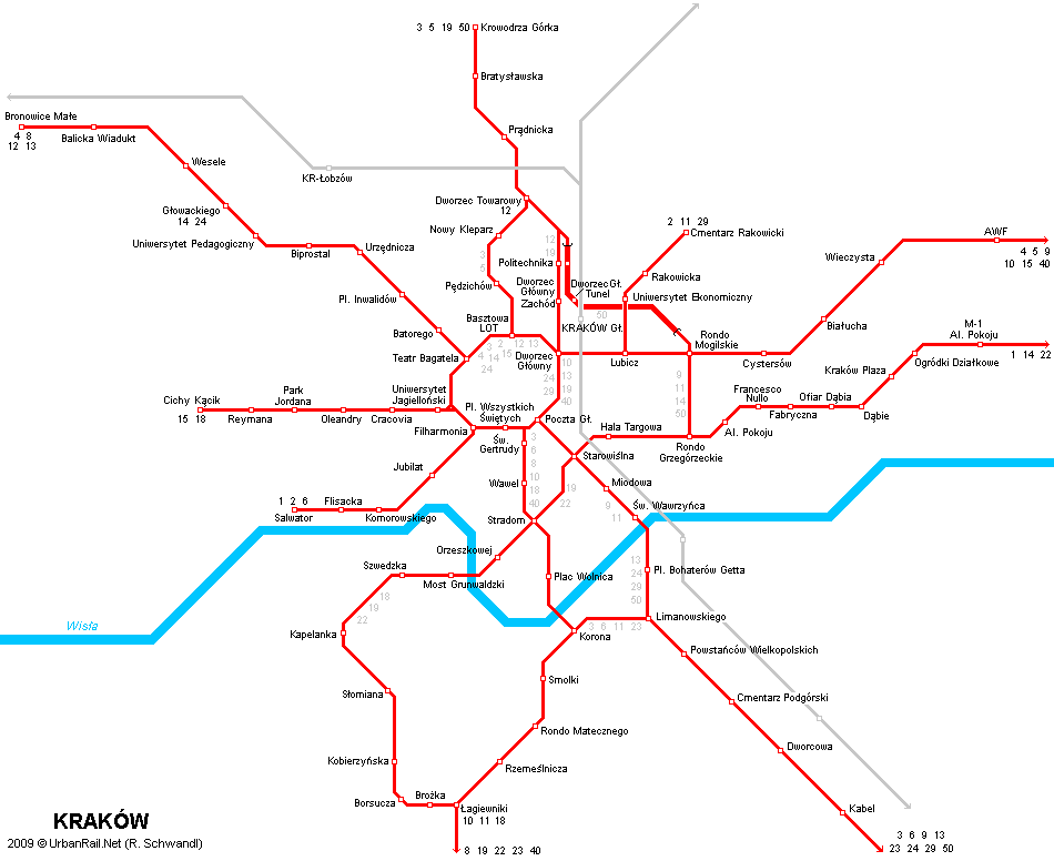 Krakow Public Transportation Map