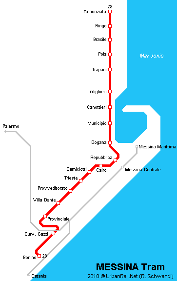 Tram map of Messina