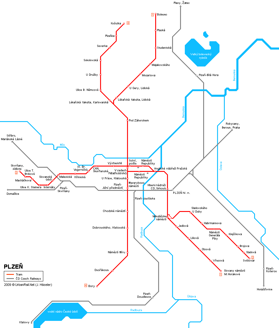 Tram map of Plzen
