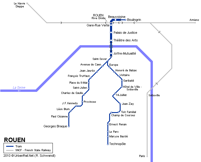 Tram map of Rouen