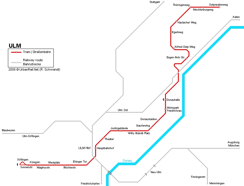 Tram map of Ulm