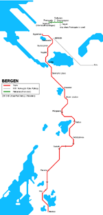 Carte des itinéraires de tram Bergen