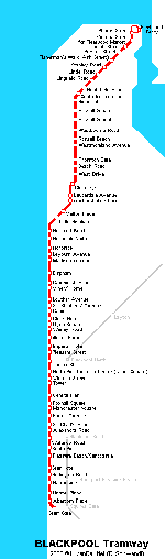 Carte des itinéraires de tram Blackpool