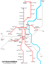 Carte des itinéraires de tram Cottbus