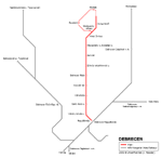 Carte des itinéraires de tram Debrecen