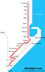Carte des itinéraires de tram Messina