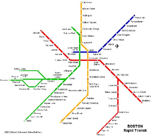 Hoge-resolutie kaart van de metro in Boston