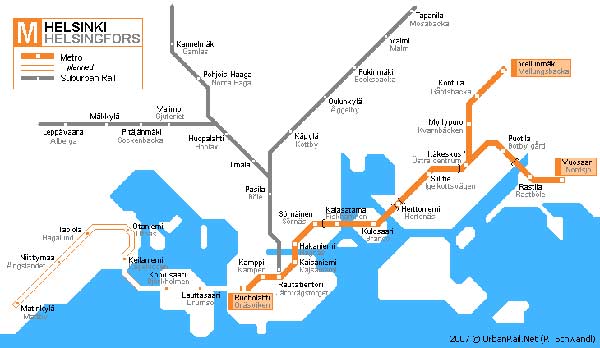 Hoge-resolutie kaart van de metro in Helsinki