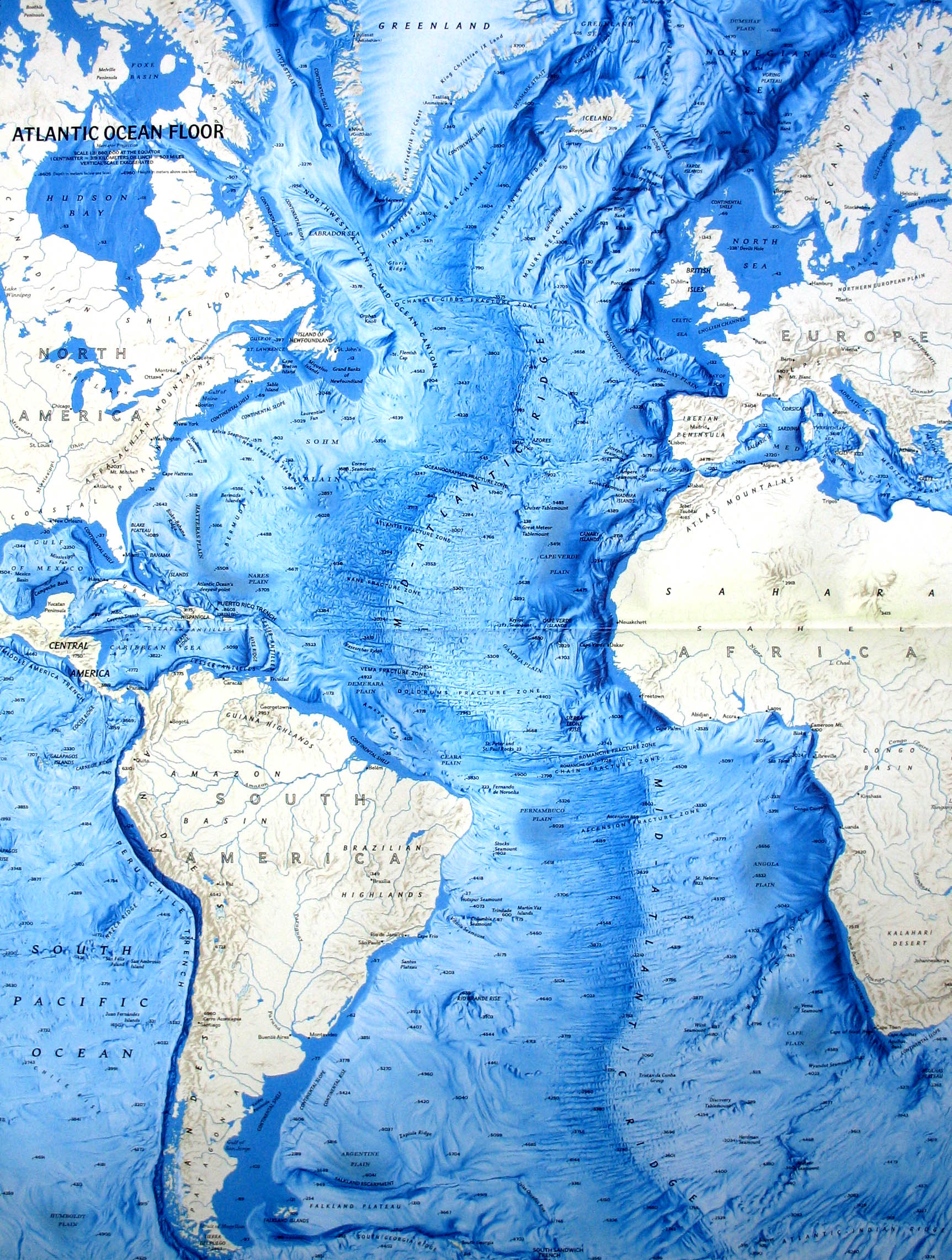 Topographical Map Atlantic Ocean 
